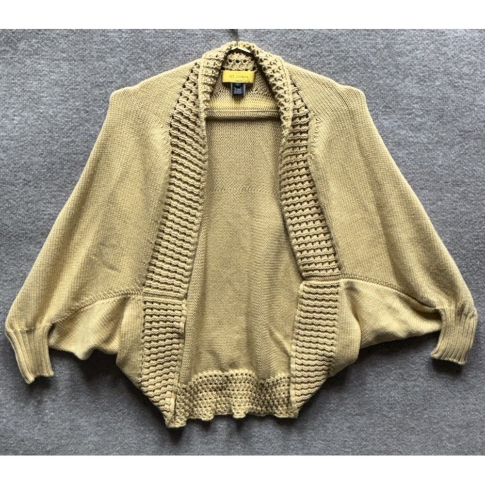 St. John Chunky Knit Silk Blend Open Front Cardigan Crop‎ Length Large Luxury